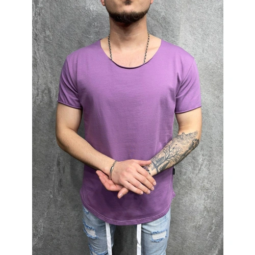 Erkek Dikişsiz Yaka Mor T-shirt