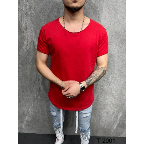 Erkek Dikişsiz Yaka Kırmızı T-shirt