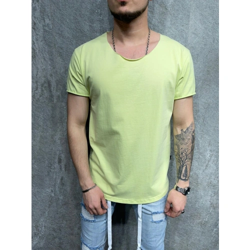 Erkek Dikişsiz Yaka Sarı T-shirt