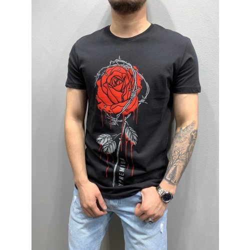 Erkek Gül Baskılı T-shirt