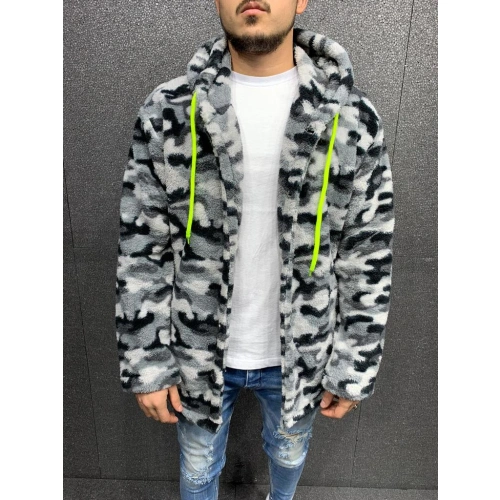 Erkek Kamuflaj Desenli Kapşonlu Polar