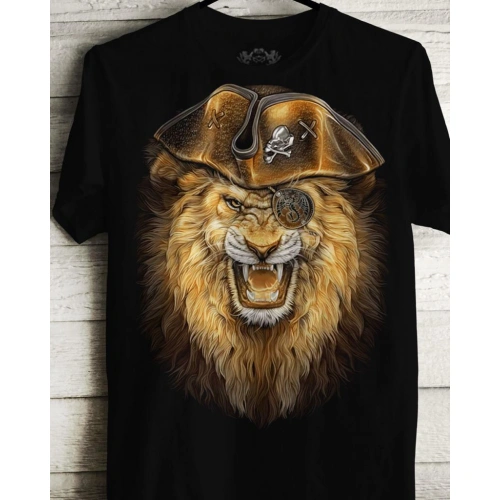 Erkek Korsan Aslan Baskılı T-shirt