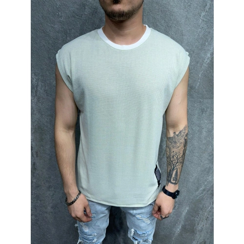 Erkek Mint Sıfır Kol Tshirt