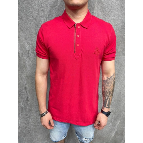 Erkek Polo Yaka Fermuar Detaylı Kırmızı T-shirt