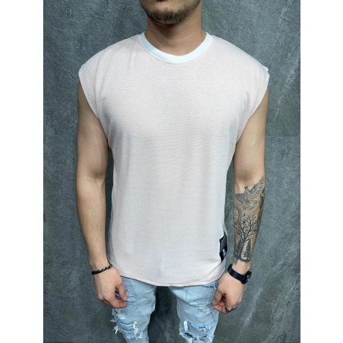 Erkek Salmon Pink Sıfır Kol Tshirt