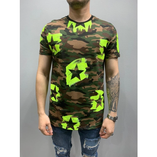 Erkek Sarı Yıldızlı Kamuflaj T-shirt