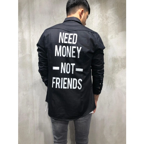 Erkek Siyah Baskılı Gömlek