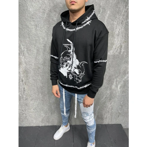 Erkek Siyah-Beyaz Baskılı Sweatshirt