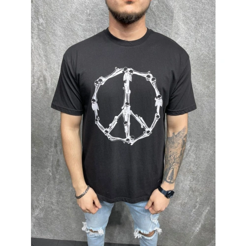 Erkek Siyah Kurukafa Desenli T-shirt