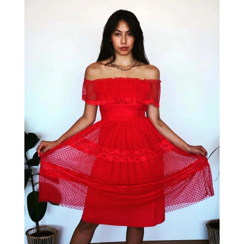 Hodierna Kadın Kırmızı Uzun Elbise