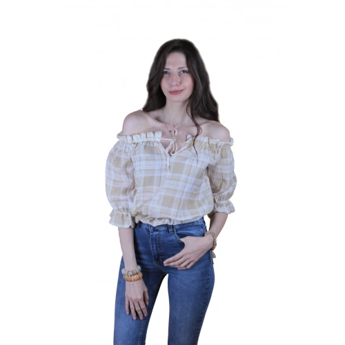 Jocasta Kadın Bej Fırfırlı Bluz