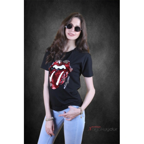 Josephine Kadın Siyah Baskılı T-shirt