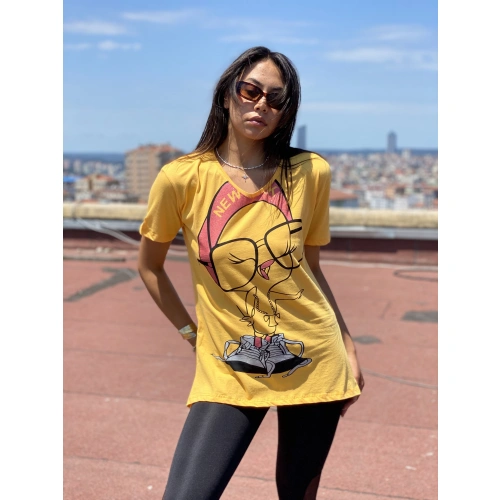 Joy Kadın Sarı Baskılı T-shirt