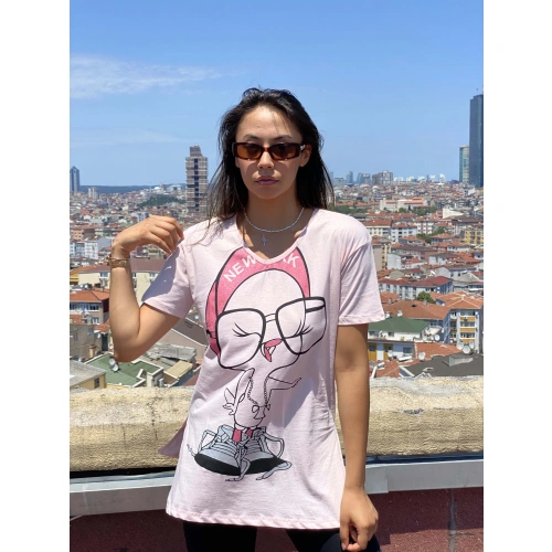 Joyce Kadın Pembe Baskılı T-shirt