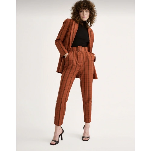 Kadın Kemerli Ekose Pantolon Tarçın