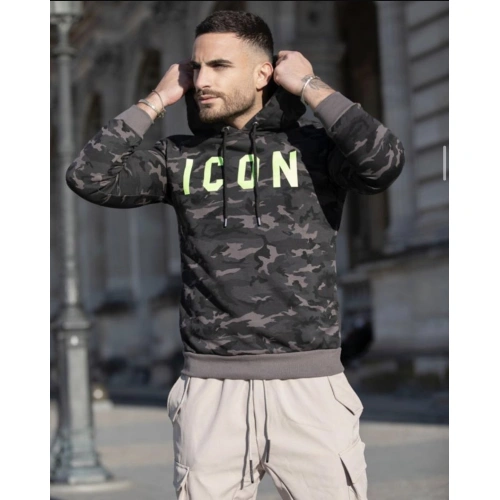 Kamuflaj Desenli Kapüşonlu Erkek Sweatshirt