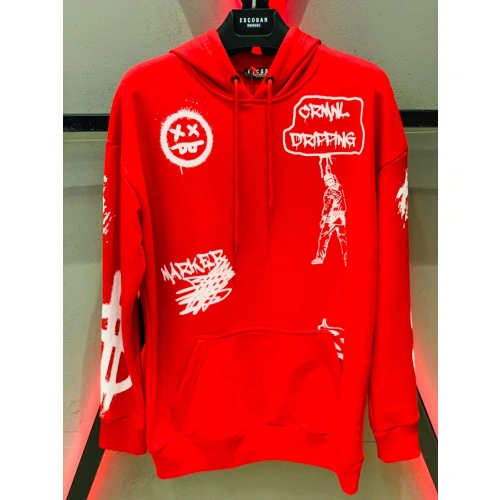 Kırmızı Kapüşonlu Erkek Sweatshirt