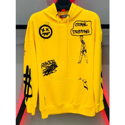 Sarı Kapüşonlu Erkek Sweatshirt