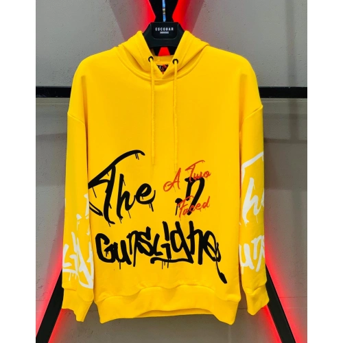 Sarı Kapüşonlu Erkek Sweatshirt