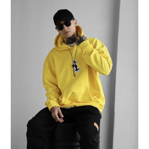 Sarı Kapüşonlu Erkek Sweatshirt