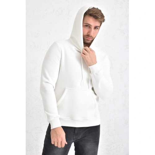 Tulnn Şardonlu Kapüşonlu Erkek Sweatshirt Beyaz
