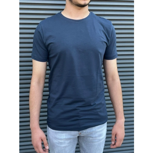 Erkek Basic Yuvarlak Yaka Lacivert T-shirt