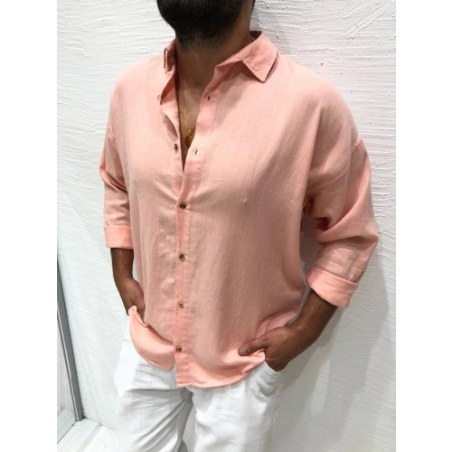 Erkek Pudra Keten Gömlek