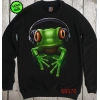 Yeşil Kurbağa Baskılı Siyah Erkek Sweatshirt