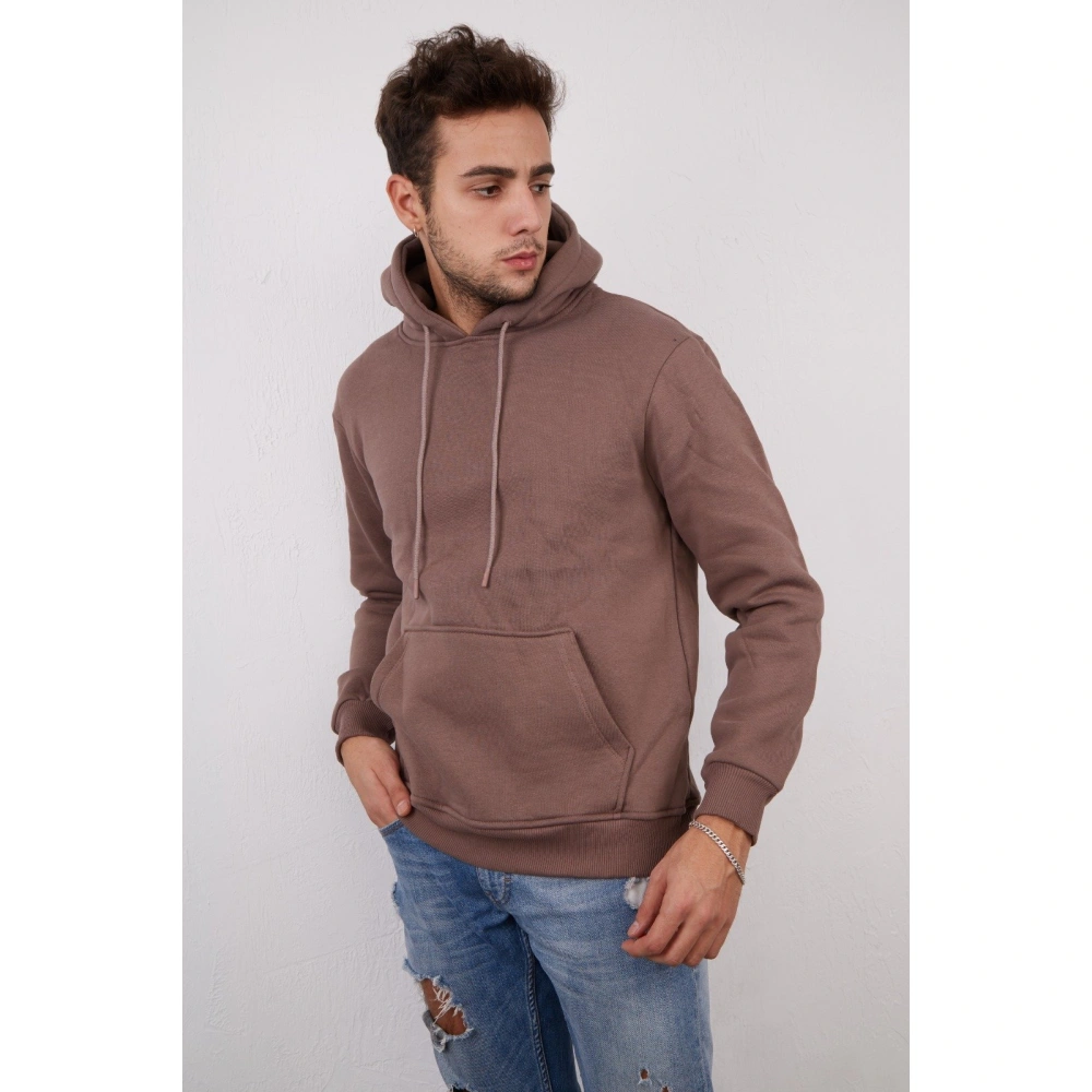 Bej Kapüşonlu Erkek Sweatshirt