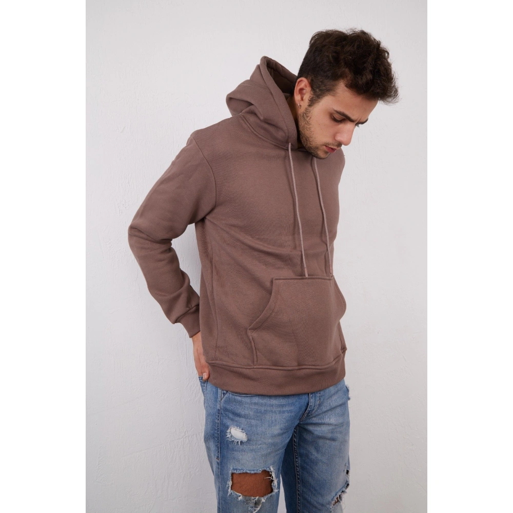 Bej Kapüşonlu Erkek Sweatshirt