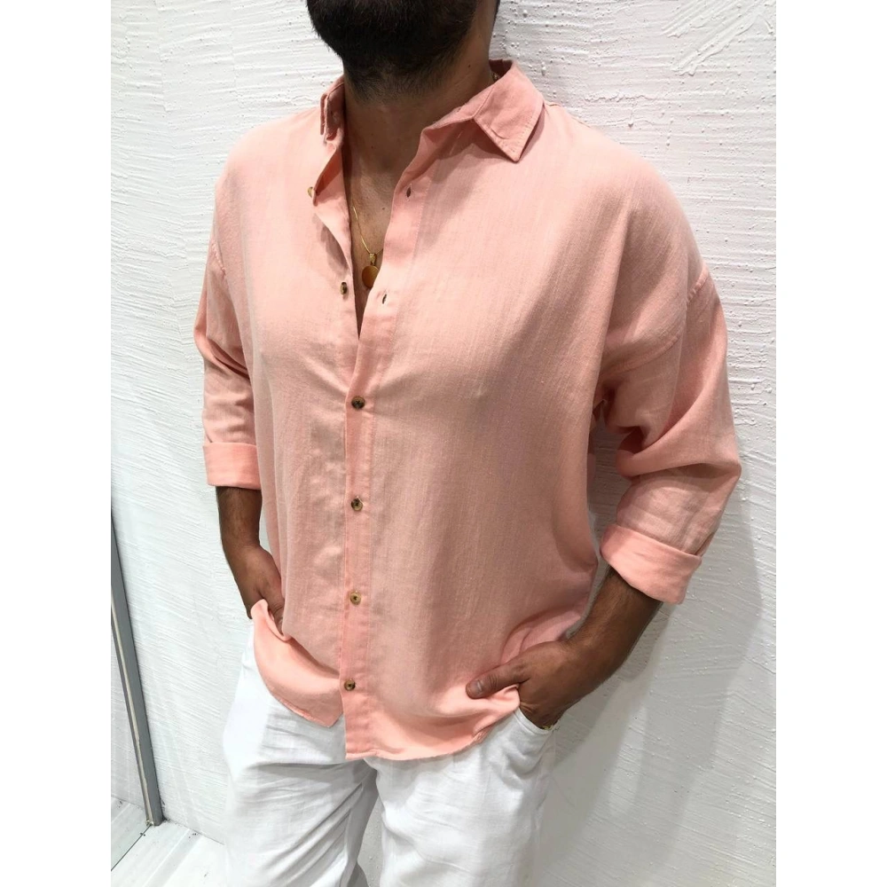 Erkek Pudra Keten Gömlek