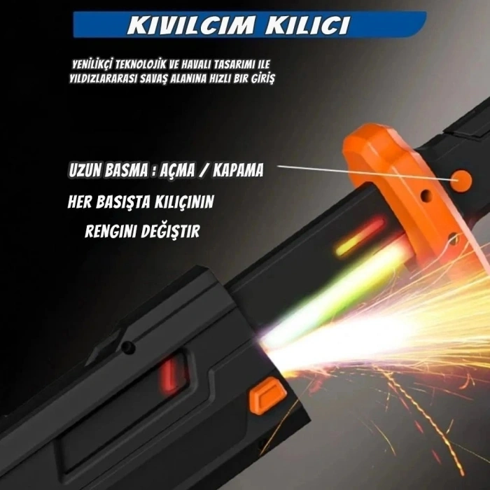 44 cm LED Işıklı Oyuncak Kılıç - Kıvılcım Efektli, Renk Değiştiren Gerçekçi Savaş Kılıcı