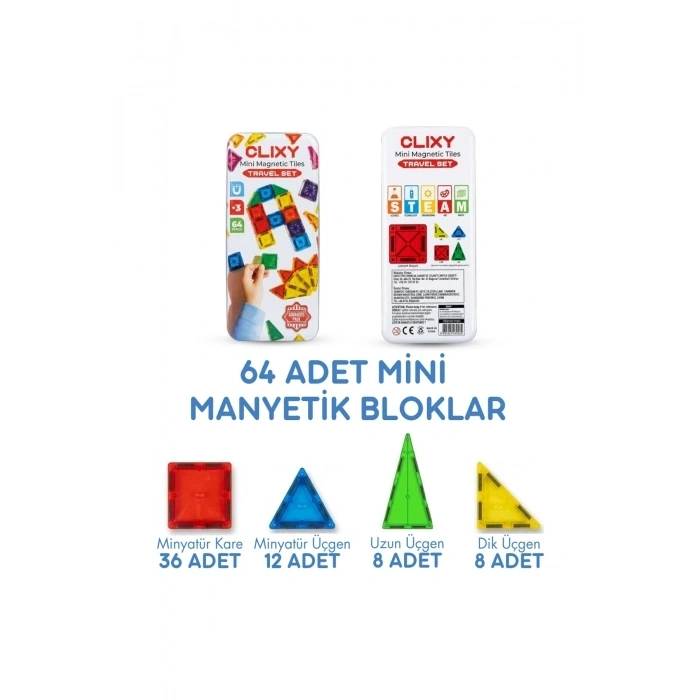 Clixy Mini Manyetik Bloklar 64 Parça Travel Set