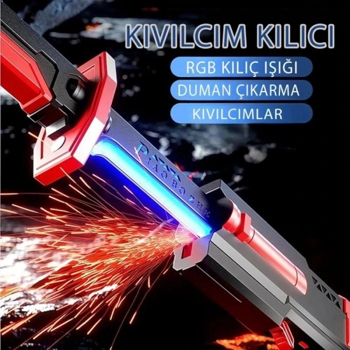 80 cm Işıklı Oyuncak Kılıç – Kıvılcım ve Duman Efektli, LED Renk Değiştiren SparkBlade Cosplay & Koleksiyon Kılıcı