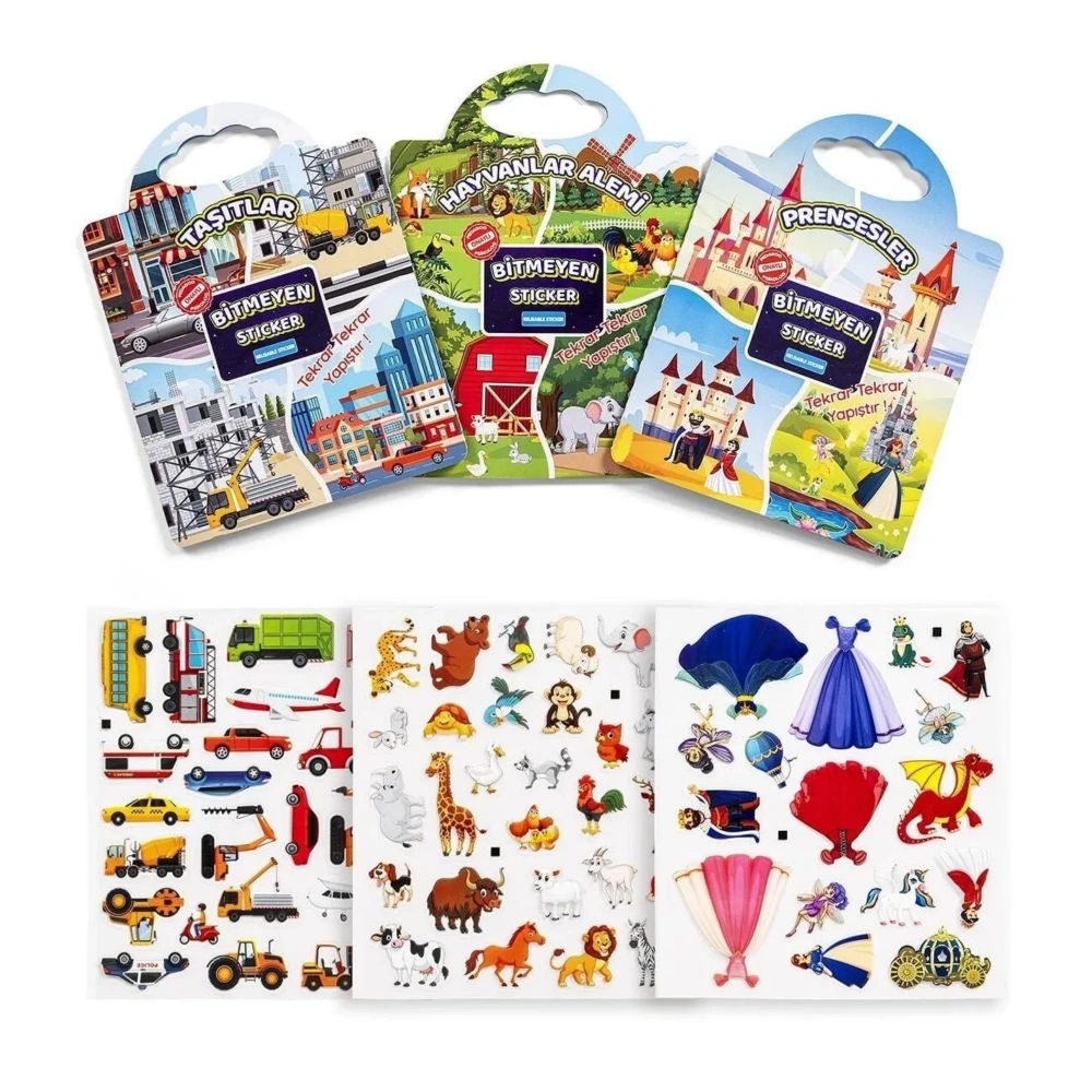 Bitmeyen Sticker Kitabım Tekrar Tekrar Kullanılabilen Stickerlar - 3lü Set - Pedagog Psikolog Onaylı