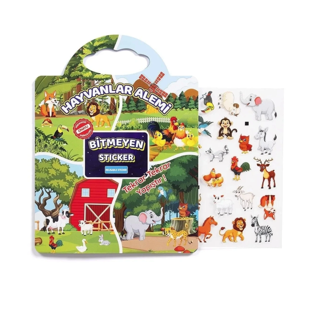 Bitmeyen Sticker Kitabım Tekrar Tekrar Kullanılabilen Stickerlar - Hayvanlar Alemi - Pedagog Psikolog Onaylı