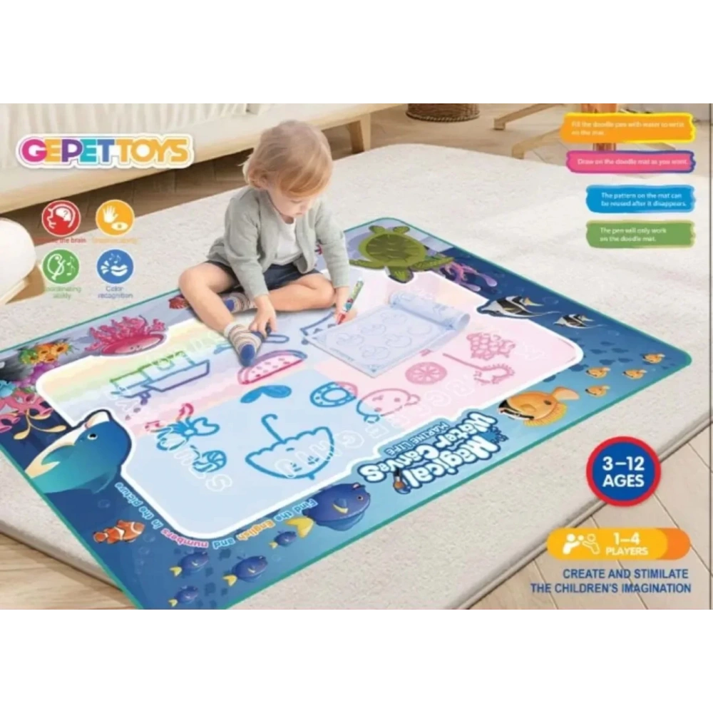 Sihirli Su Çizim Matı - Yeniden Kullanılabilir Eğitici Oyun Halısı 100x80 cm