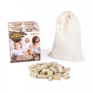 Ahşap Yapı Blokları Organik 60 Parça Eğitici Yapı Blokları Ahşap Saklama Kutulu ve Keseli