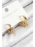 316L Çelik Boncuklu Halka Model Gold Renk Kadın Küpe