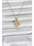 316L Çelik Gold Renk Açılabilir Yonca Model Zirkon Taşlı Kadın Kolye