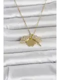 316L Çelik Gold Renk Açılabilir Yonca Model Zirkon Taşlı Kadın Kolye