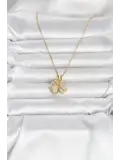 316L Çelik Gold Renk Açılabilir Yonca Model Zirkon Taşlı Kadın Kolye