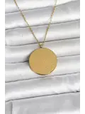316L Çelik Gold Renk Ayetel Kürsi ve Allah Yazılı Kolye