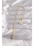 316L Çelik Gold Renk Beyaz Mineli Karışık Figürlü Tarot Kolye