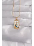 316L Çelik Gold Renk Beyaz Mineli Kız Figür Tarot Kolye