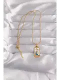 316L Çelik Gold Renk Beyaz Mineli Kız Figür Tarot Kolye