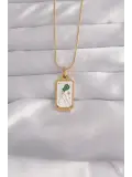 316L Çelik Gold Renk Beyaz Mineli Tarot Kolye