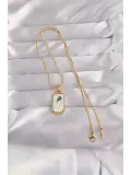 316L Çelik Gold Renk Beyaz Mineli Tarot Kolye