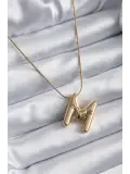 316L Çelik Gold Renk Bubble M Harf Model Kadın Kolye