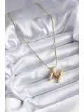 316L Çelik Gold Renk Bubble M Harf Model Kadın Kolye